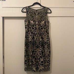 Black and gold embroidered cocktail dress